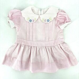 Vintage Baby Girl Pink‎ Dress Embroidered Flowers 9-12 Months BETTI TERRELL